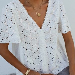 NWT Sezane Patty White Lace Top size 6